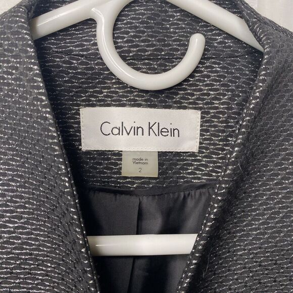 CALVIN KLEIN Women Black Polyester Metallic Lined Open Front Blazer Size 2 - Picture 5 of 12